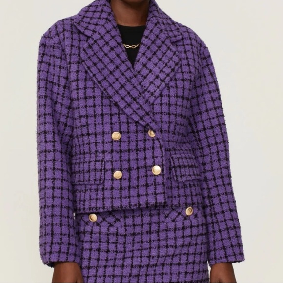 Sandro Simona Purple Tweed Double-Breasted Blazer 36/S/4 - Picture 10 of 10